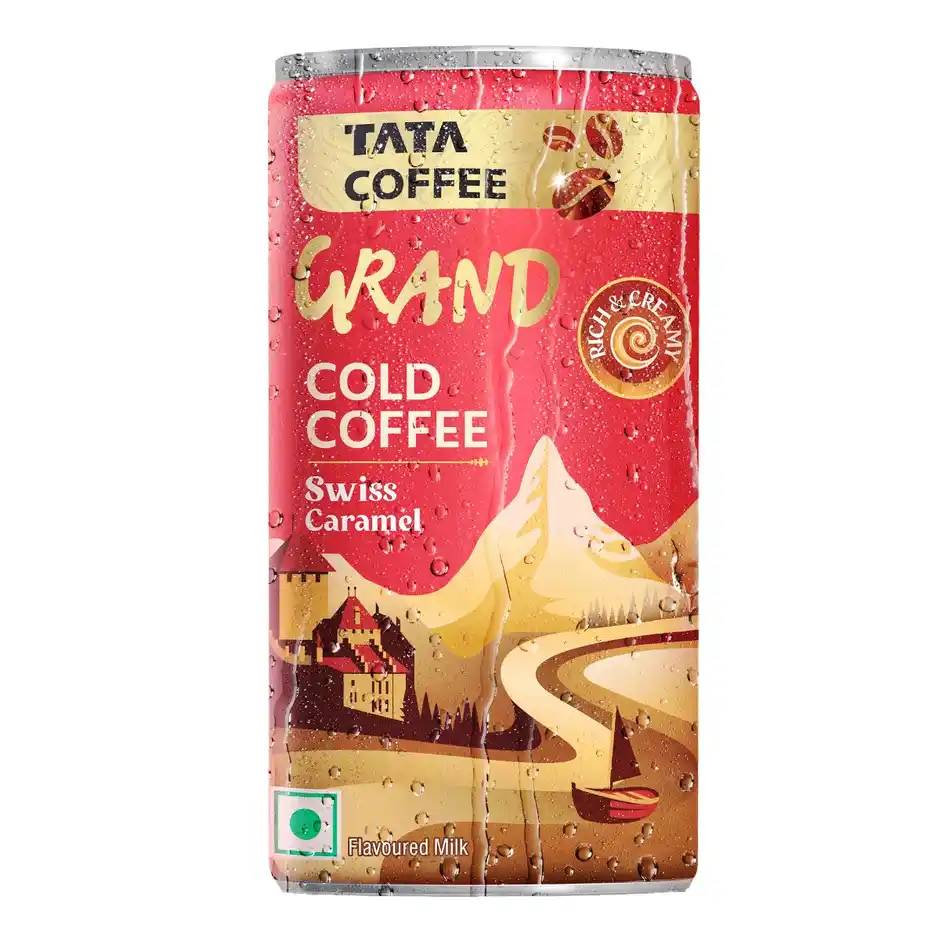 Tata Coffee Grand Ready To Drink Cold Coffee Swiss Caramel Rich & Creamy Flavoured Milk  Can