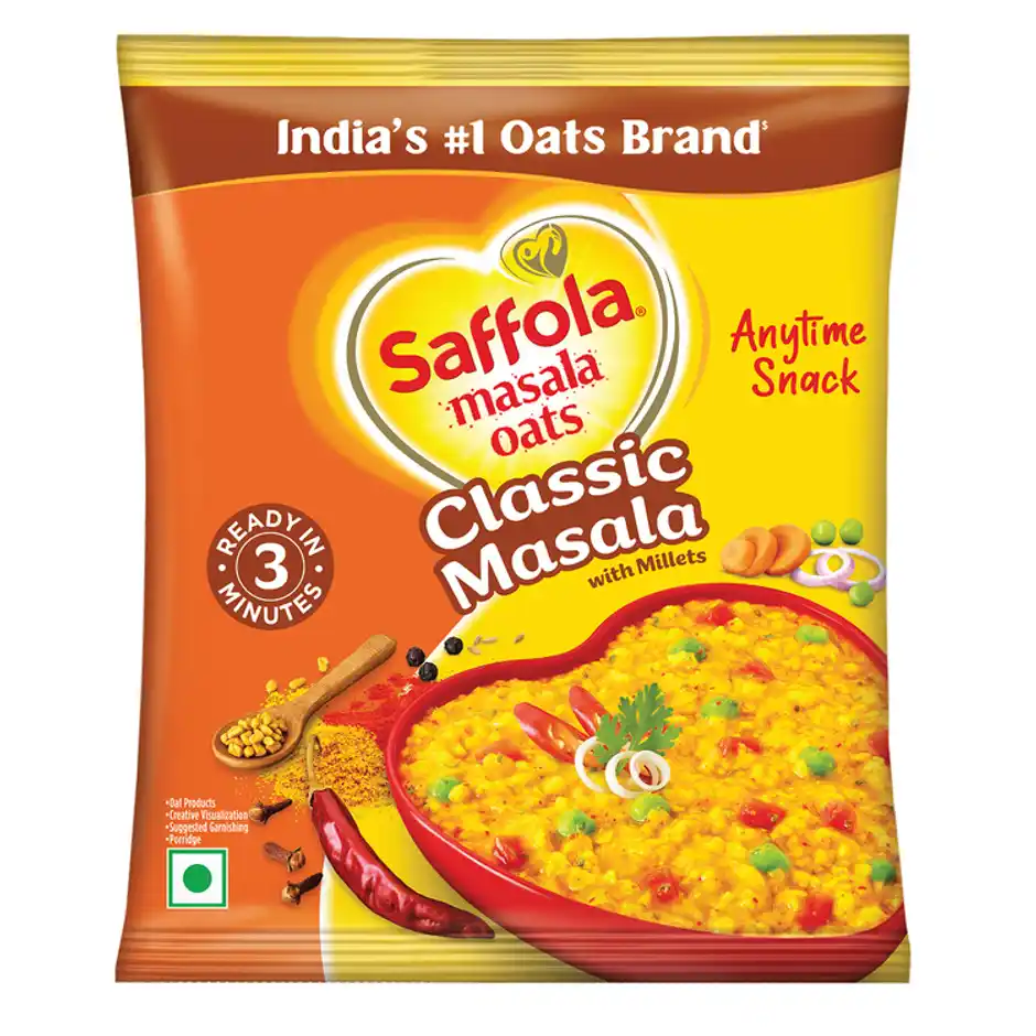 Saffola Masala Oats Classic Masala  Anytime Snack  Ready in 3 mins  Millets Goodness