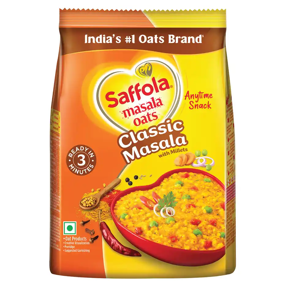 Saffola Masala Oats Classic Masala  Anytime Snack  Ready in 3 mins  Millets Goodness  225g