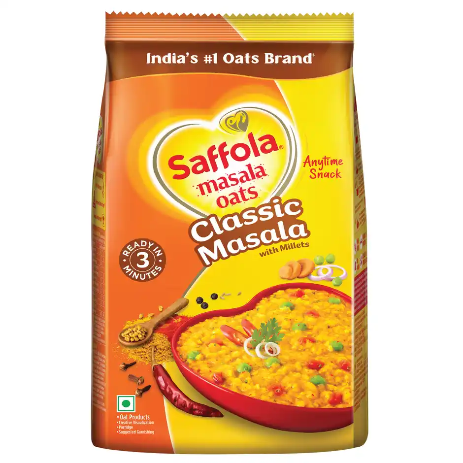 Saffola Masala Oats Classic Masala  Anytime Snack  Ready in 3 mins  Millets Goodness