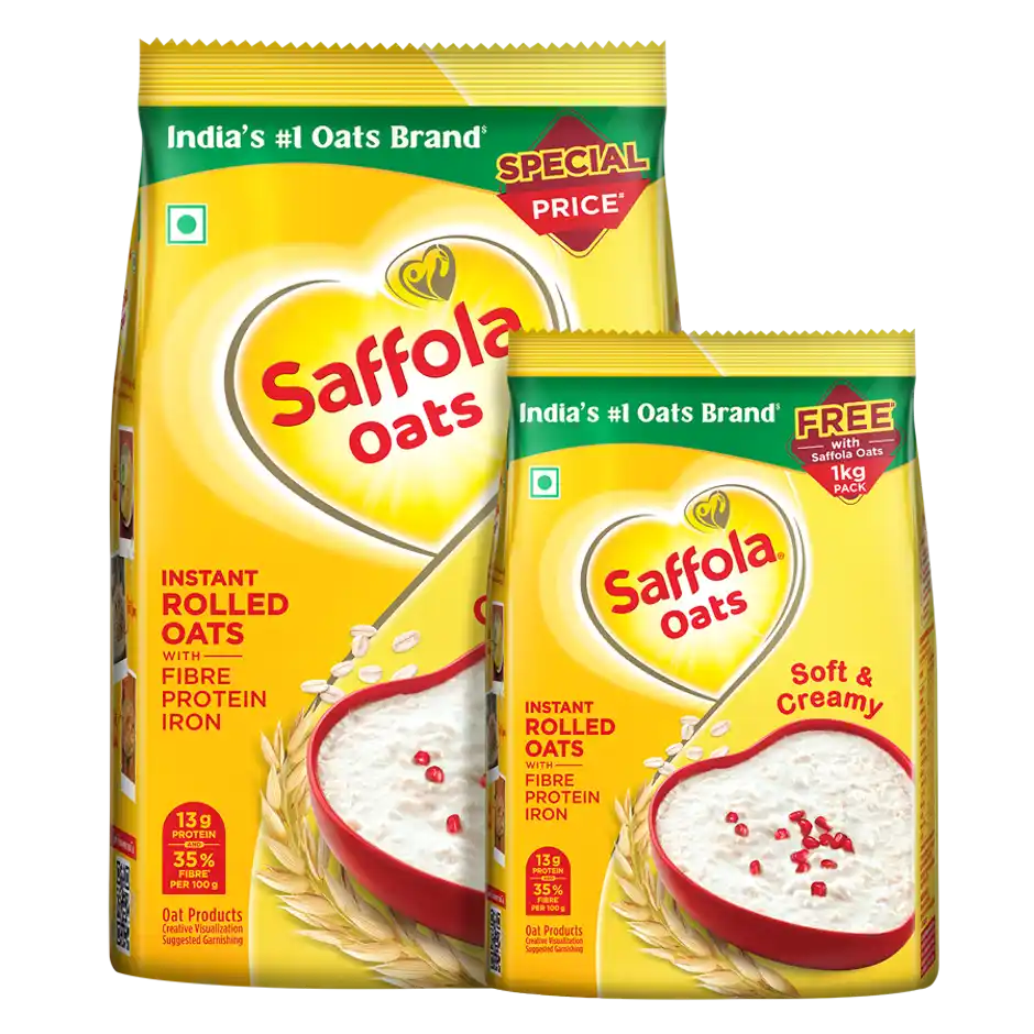 Saffola Oats Instant Rolled Oats Soft & Creamy Oats Power of Protein Iron & Fibre