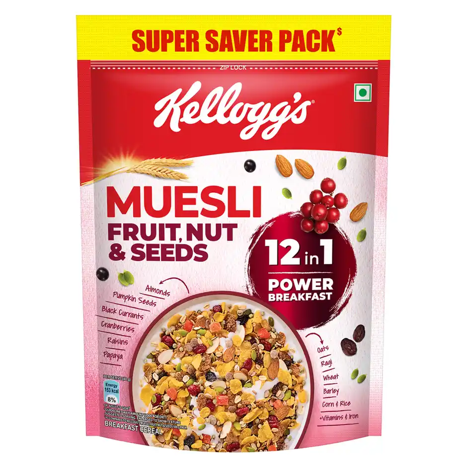 Kelloggs Muesli Fruit Nut and Seeds  12 In 1 Power Breakfast  No Maida No Palm Oil
