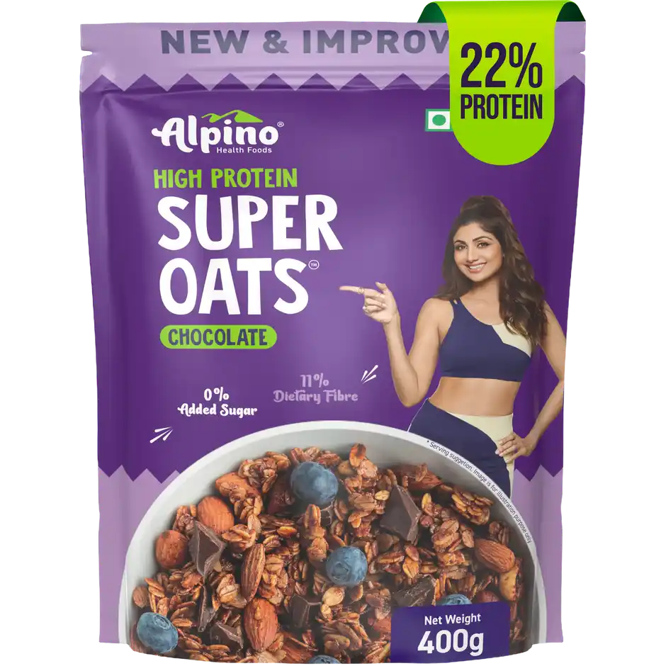 Alpino 22g High Protein Super Oats Chocolate with Almonds & Raisins  No Added Sugar & Salt