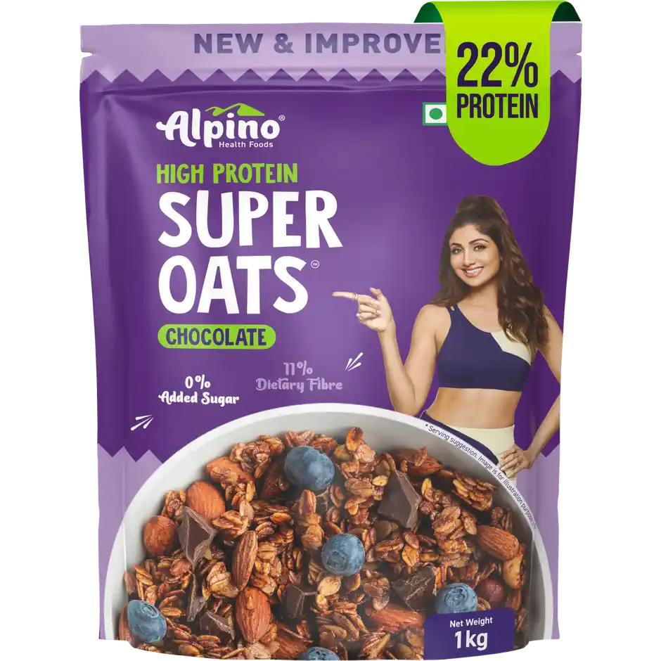 Alpino 22g High Protein Super Oats Chocolate with Almonds & Raisins  No Added Sugar & Salt