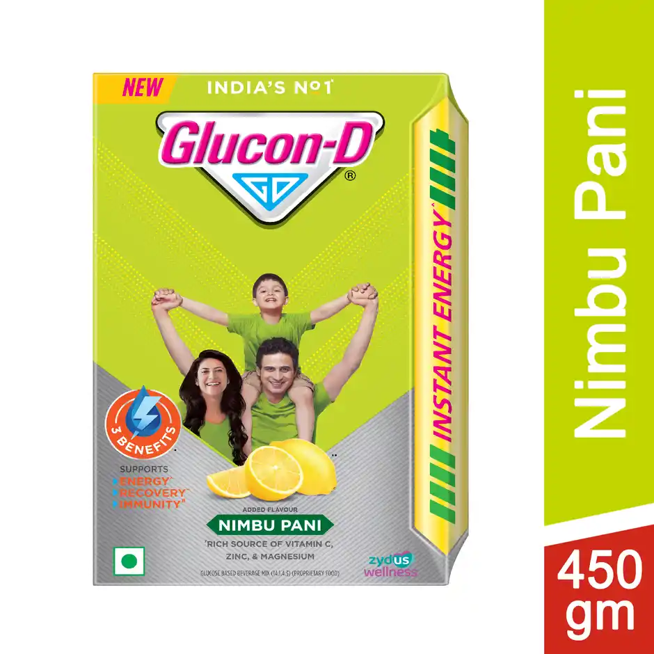 GluconD Nimbu Pani with 3 Benefits of Energy Recovery and Immunity