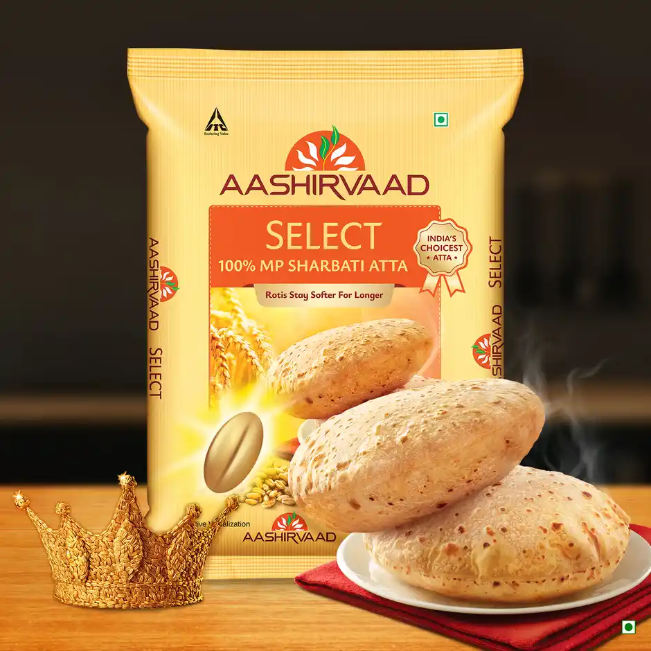 Aashirvaad Select  Pure MP Sharbati Wheat Atta for Soft Makhmali Rotis