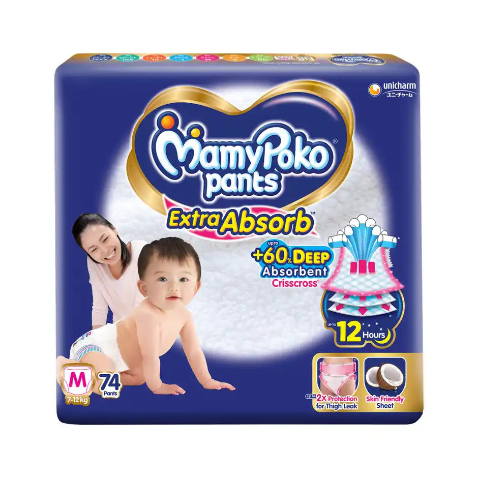 Mamypoko Extra Absorb Baby Diapers  Pant Style  M  74 pcs