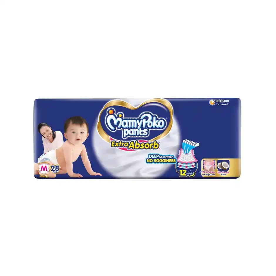 Mamypoko Extra Absorb Baby Diapers  Pant Style  M  28 pcs