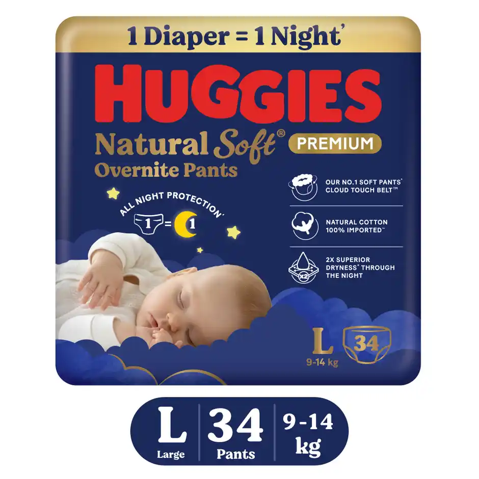 Huggies Natural Soft Premium Overnight Pants  L