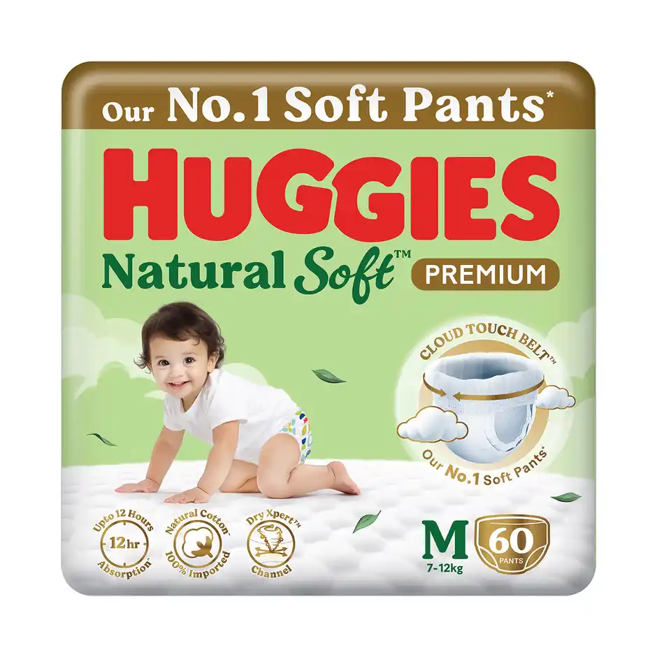 Huggies Natural Soft Premium Baby Diapers  Pant Style  M  60 pcs