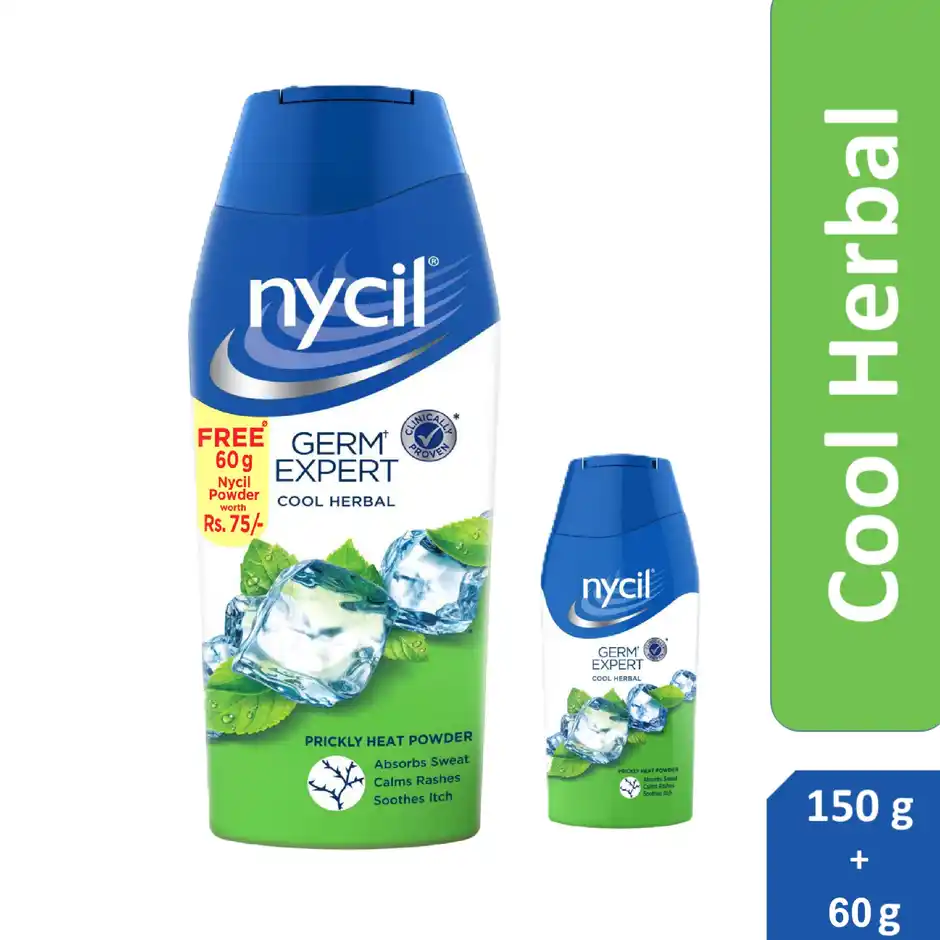 Nycil Germ Expert Prickly Heat Powder  Cool Herbal Get Cool Herbal 60 g Free