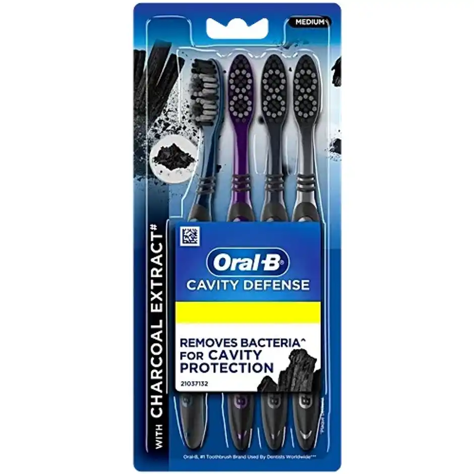 Oral B Cavity Defense Black Manual Toothbrush For Adults With Charcoal Extract Medium Pack Of 4