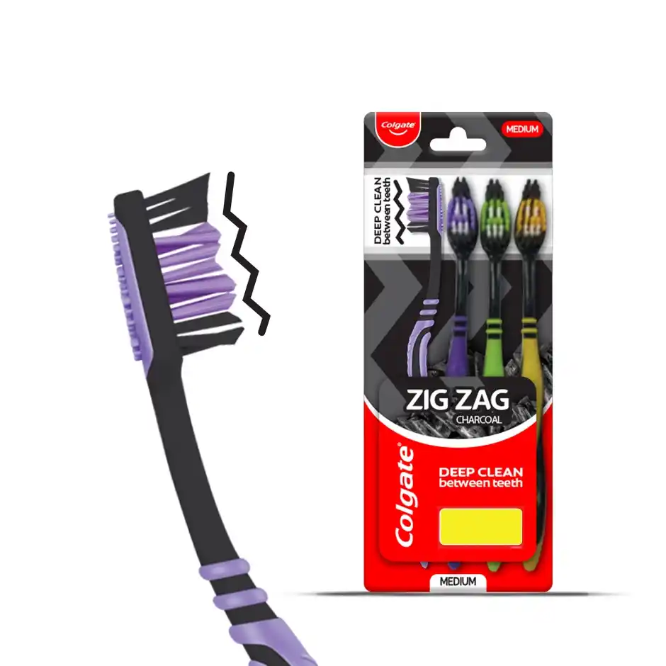 Colgate ZigZag Charcoal Medium Bristle Manual Toothbrush for Adults