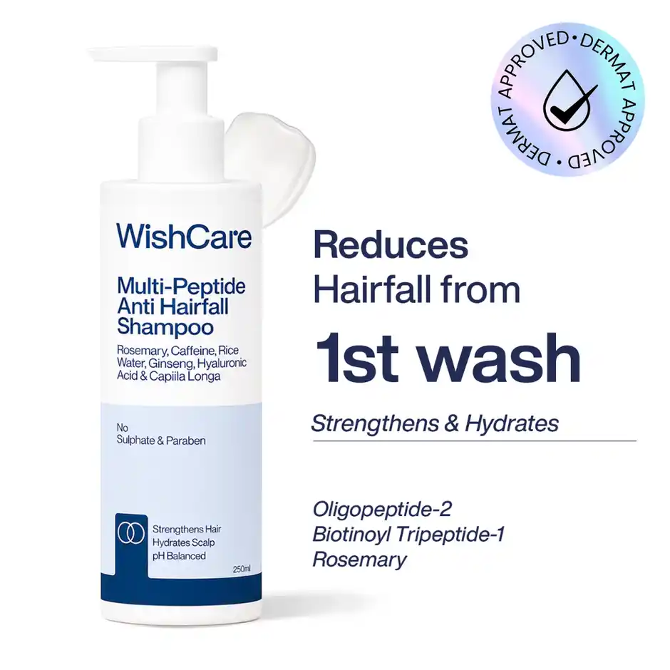 WishCare Multi Peptide Anti HairFall Shampoo  Reduces Hairfall  Rosemary Rice Water & Caffeine