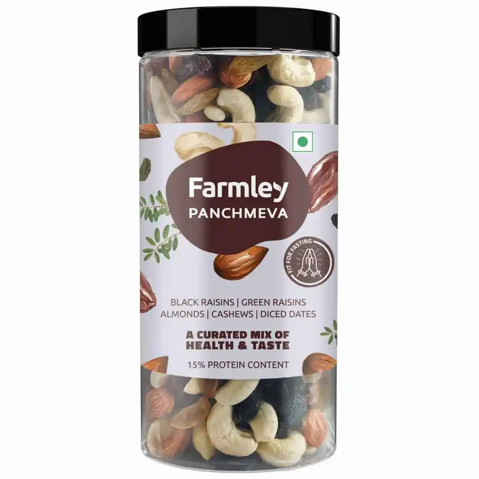 Farmley Mix Dry Fruits Panchmeva | Almonds | Cashews | Dates | Black Raisins | Green Raisins